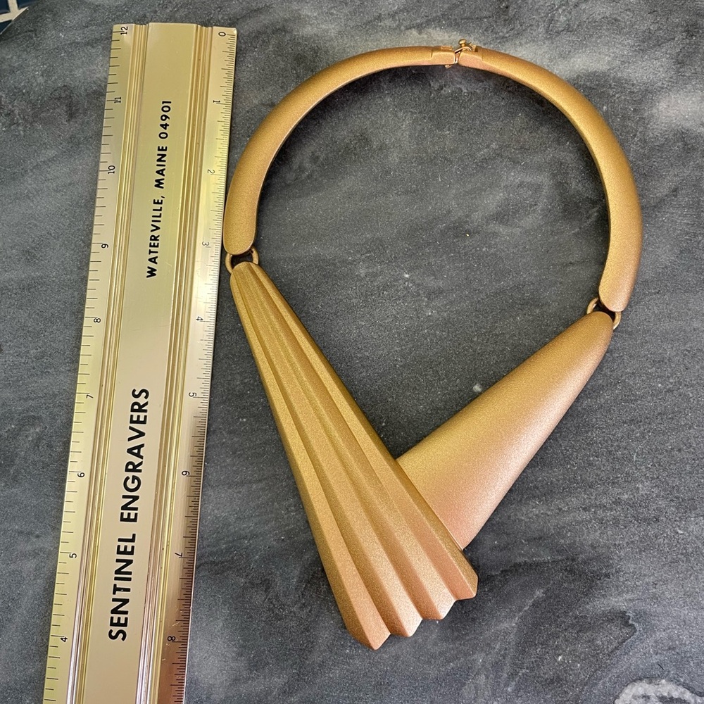 Vintage Monet Runway Brushed Matte Gold Statement Necklace - Picture 10 of 14